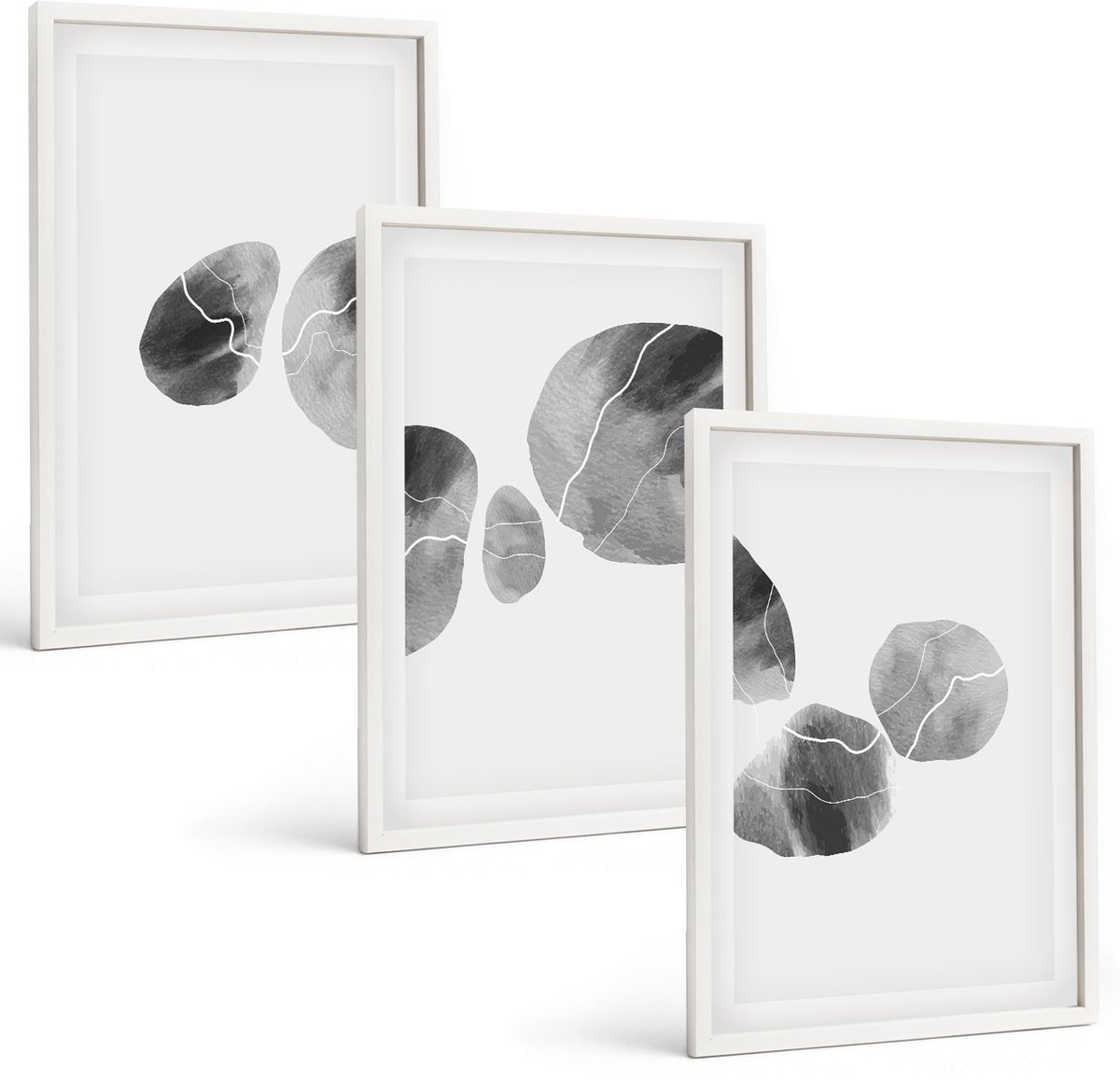 Coloray 3-Delige Schilderij Set - Abstracte Minimalistische Schilderkunst Met Verfvlekken - 40 x 60 - Wanddecoratie - Moderne Interieurdecoratie - Woonkamer Decoratie