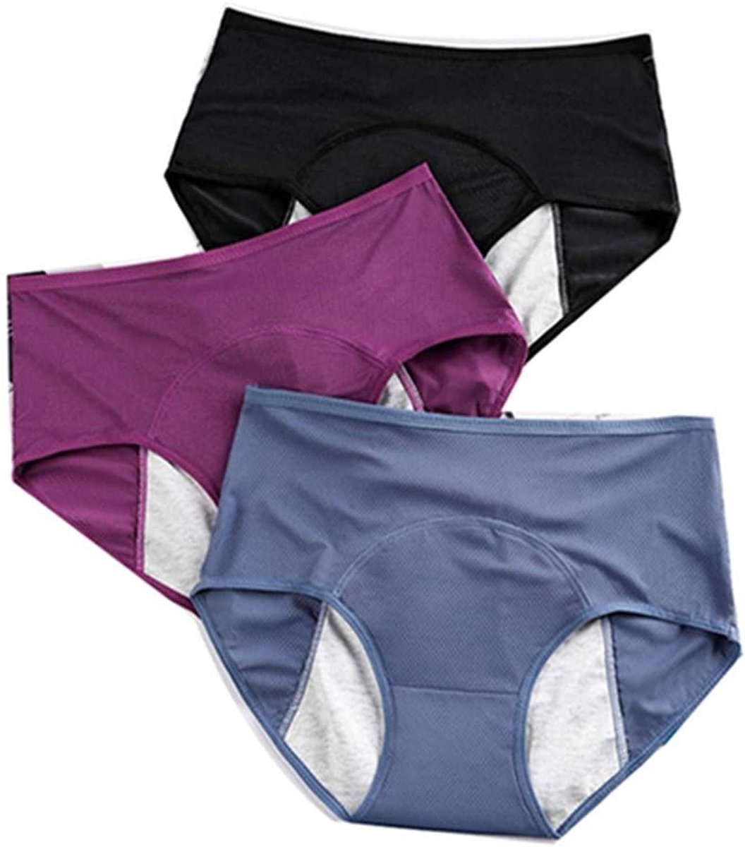 Set van 3 katoenen damesondergoed, hoge taille, lekvrij, comfortabel, ademend, voorkomt zijlekkage