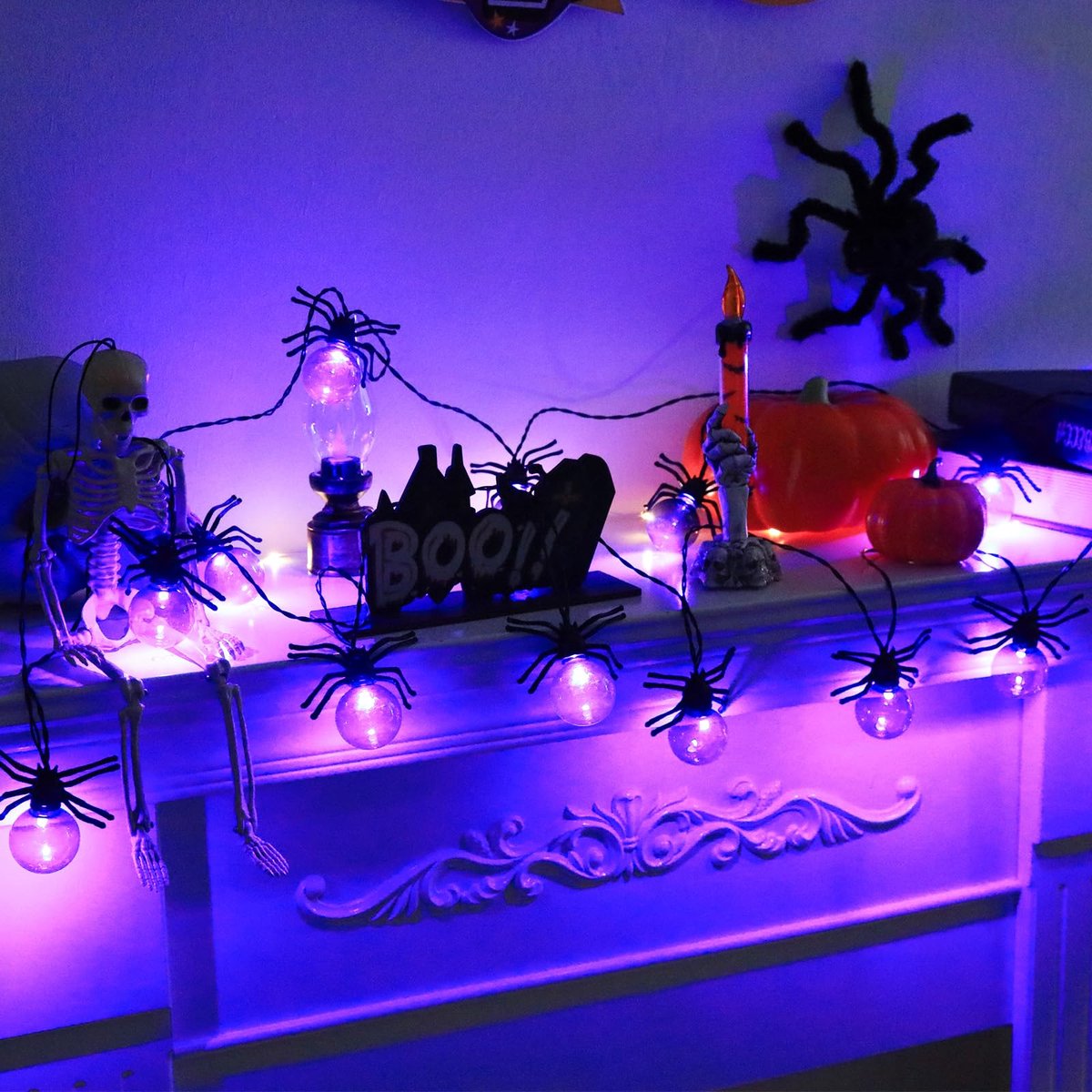 Namajunas - Halloween spinnen lichtsnoer - 10 meter met 100 lampjes - Energiezuinig - Veilig en duurzaam materiaal - Feest- en feestdag decoratie voor een sfeervolle ambiance - Geschikt voor binnen en buiten — cadeau in Wonen & Interieur - foto 7