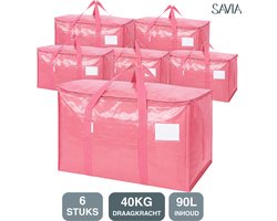 Savia Verhuistassen XXL Set van 6 Extra Sterk – Roze – Verhuisdozen 90L voor Zware Spullen & Glazen – Boekendozen – Moving Boxes – Big Shopper – Opbergdoos Opbergbox Opbergbak – Wastas