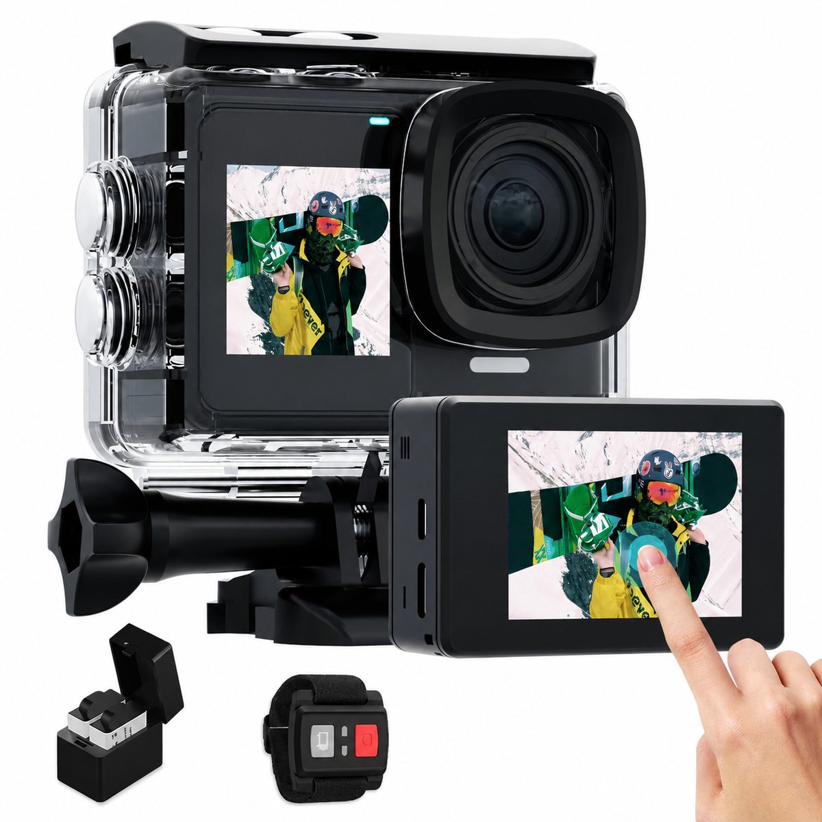 Action Camera 4K 30FPS – Dubbel Touchscreen – Waterdicht tot 40M – EIS – WiFi – 2x 1350mAh Accu