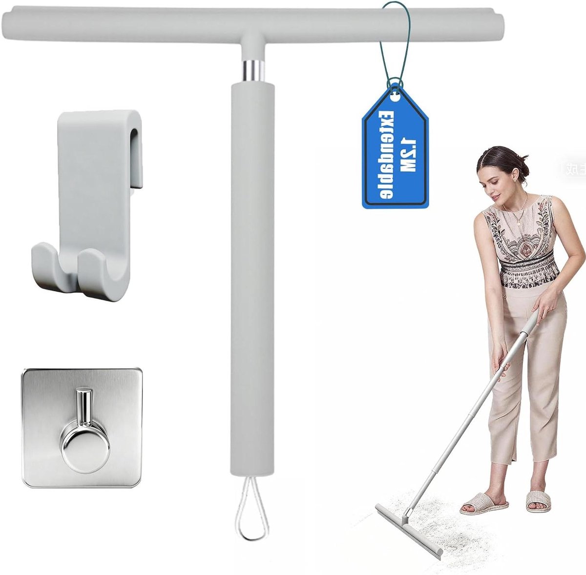 Douchewisser Uitschuifbaar - Raamtrekker - Badkamer Schoonmaken - Verstelbare Lengte - 30-120 cm - Grijs