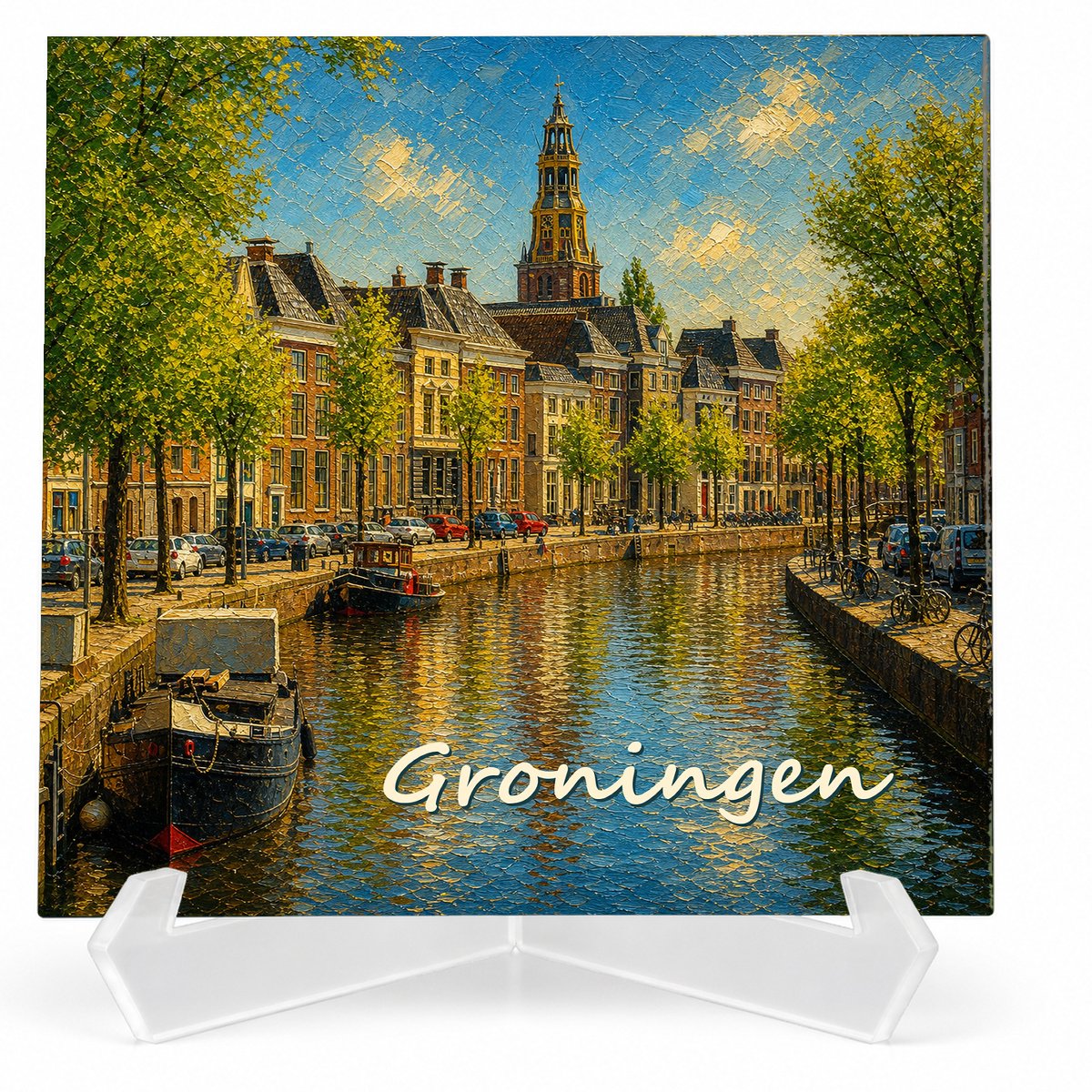 Kleurmedia Tegeltje Groningen – Hoge Der A – Keramiek 15 x 15 cm – Inclusief transparante houder – Souvenir