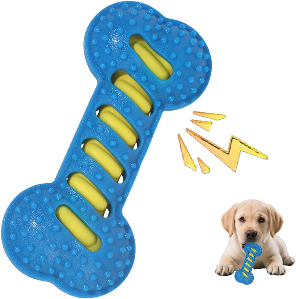 Interactief kauwspeeltje voor honden, gemaakt van TPR-materiaal en voorzien van geluidseffecten (blauw). Het materiaal is flexibel en veilig en beschadigt het tandvlees van uw huisdier niet; het geluidmakende ontwerp is erg leuk.