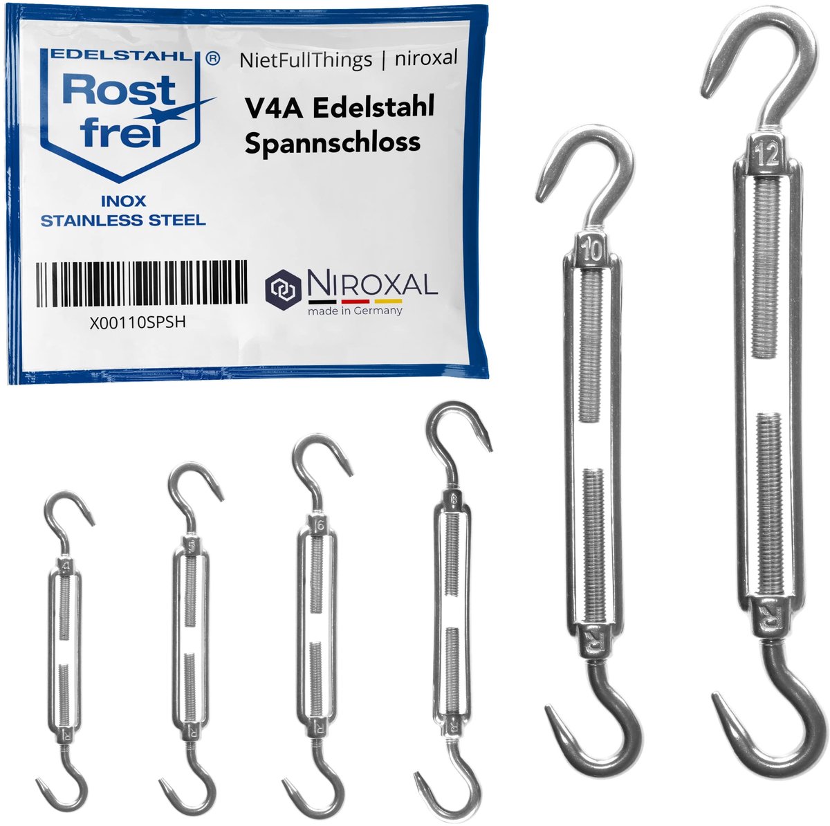 RVS spanschroef haak-haak – 5 mm – 5 stuks – V4A (A4) – kabelspanner/draadspanner – roestbestendig - ShopVlot