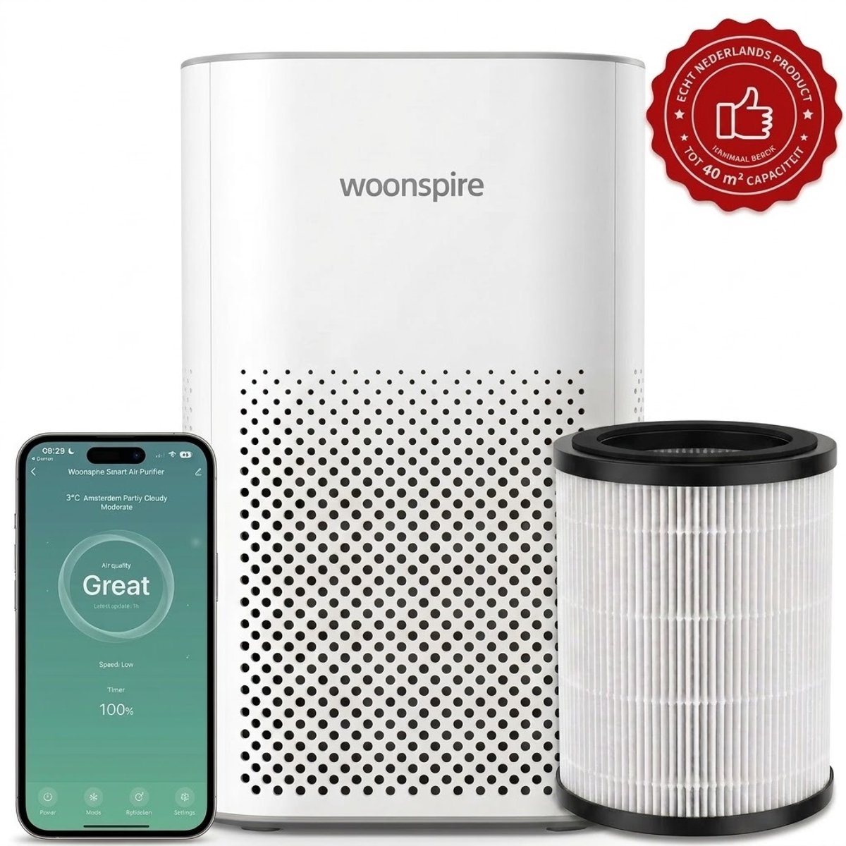 Woonspire Atmos Pro - Luchtreiniger - HEPA Filter - 250 m³/u - 40 m²