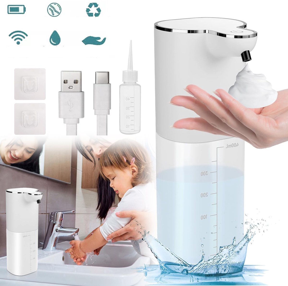 400ML Automatische Zeepdispenser - Contactloze Zeepdispenser Voor De Keukenwastafel - Schuimende Zeepdispenser