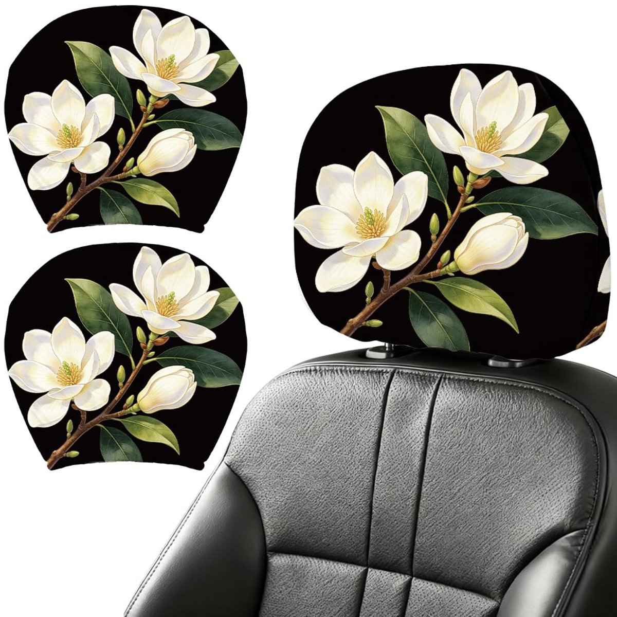 DELORIGIN Magnolia Autohoofdsteunhoes, elastisch, hoofdsteunbescherming, universeel, wasbaar, voor autostoelen - ShopVlot