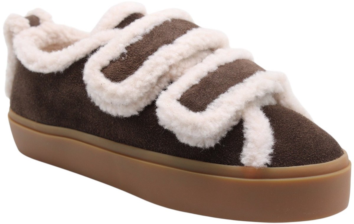 Inuikii Shearling Low Velcro Instappers - Dames - Bruin - Maat 38