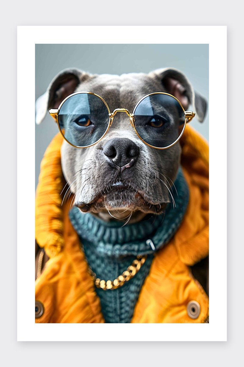 Hond Poster - Mode - Dier - Stijlvolle - Chic - Kunst - Stijlvolle - posters - formaat 30x40cm - Wanddecoratie - BXS4008MT - Met kader - passe-partouts stijl