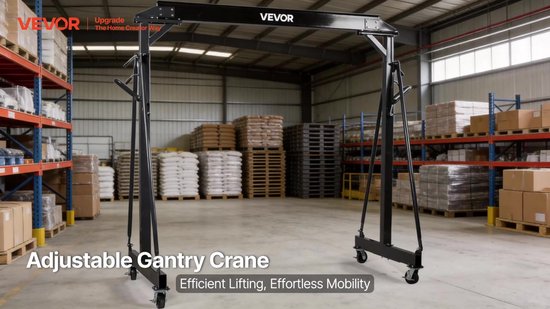 VEVOR Mobiele Portaalkraan met Een Hefvermogen van 997,9 Kg, in Hoogte Verstelbare Stalen Laadkraan van 243-363 cm, Werkplaatskraan met Handtrolley, Kettingtakel en 360° Vergrendelbare Zwenkwielen, Laadkraan voor Magazijn en Werkplaats