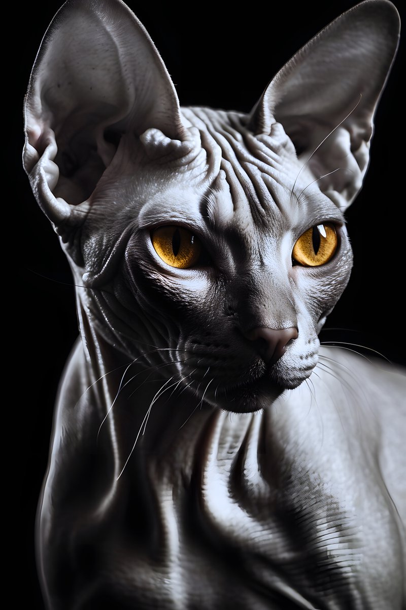 Naaktkat Poster - Gele Ogen - Zwart Wit - Dieren - Katten - posters - formaat 70x100cm - Wanddecoratie - L1277MT