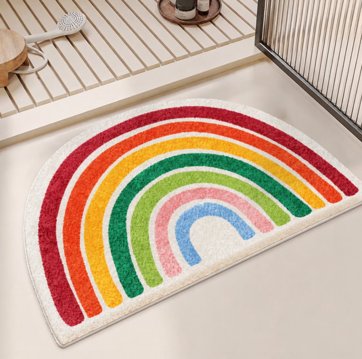 Antislip Absorberende badmat, Thuis Tapijt Vloermat, Halfronde Microfiber Badkamer Douche Tapijten 40 x 60 cm (arc-en-ciel)