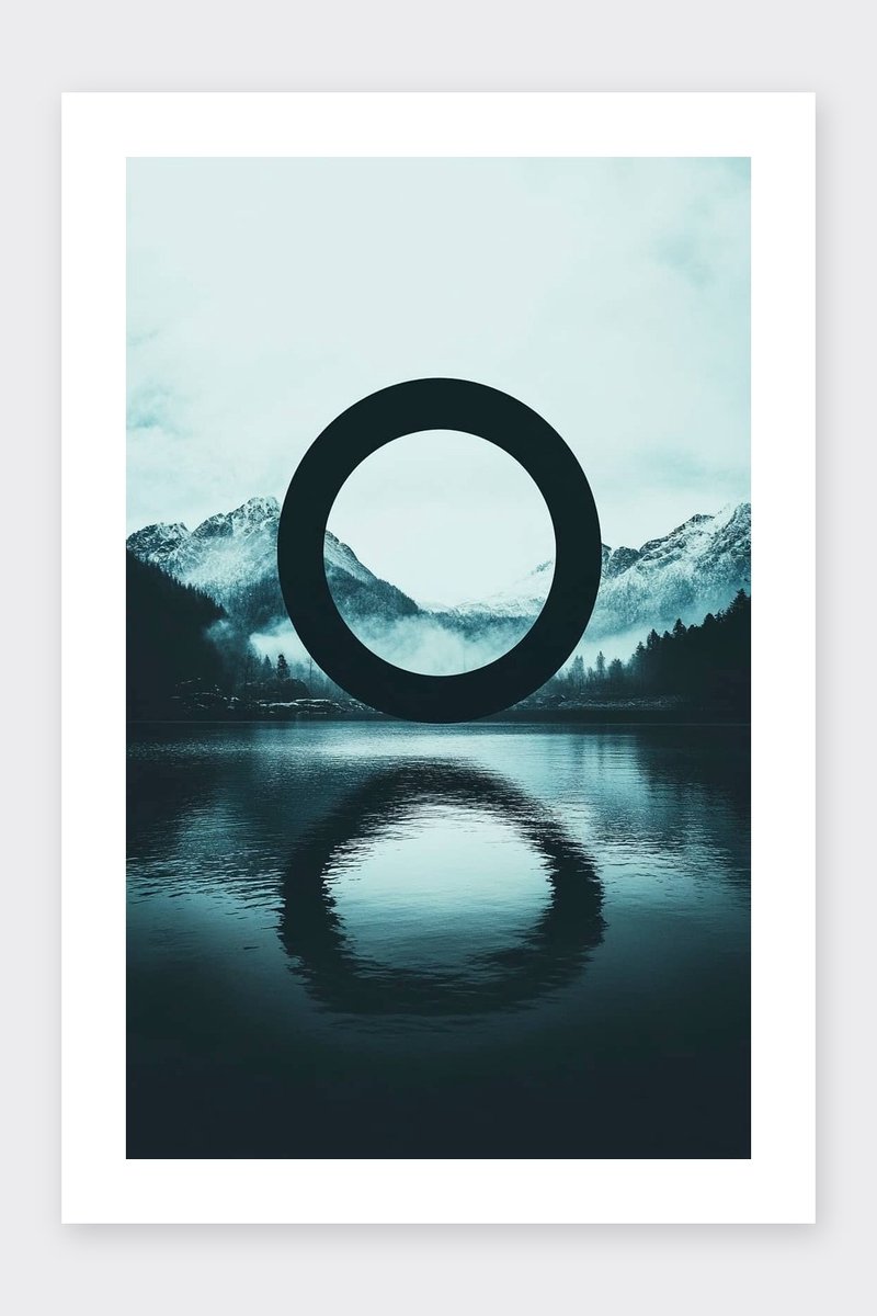 Cirkel Poster - Zee - Natuur - Geometrisch - Landschap - Bergen - Uniek - posters - formaat 30x40cm - Wanddecoratie - BXS5097MT - Met kader - passe-partouts stijl