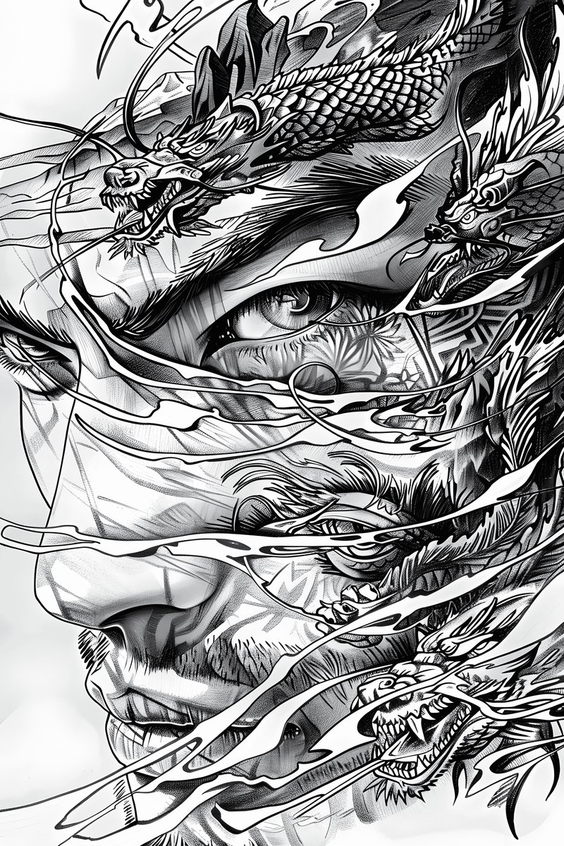 Draak Poster - Man - Tekening - Kunstzinnige - Fantasy - Krachtige - Kunst - posters - formaat 30x40cm - Wanddecoratie - XS2824MT