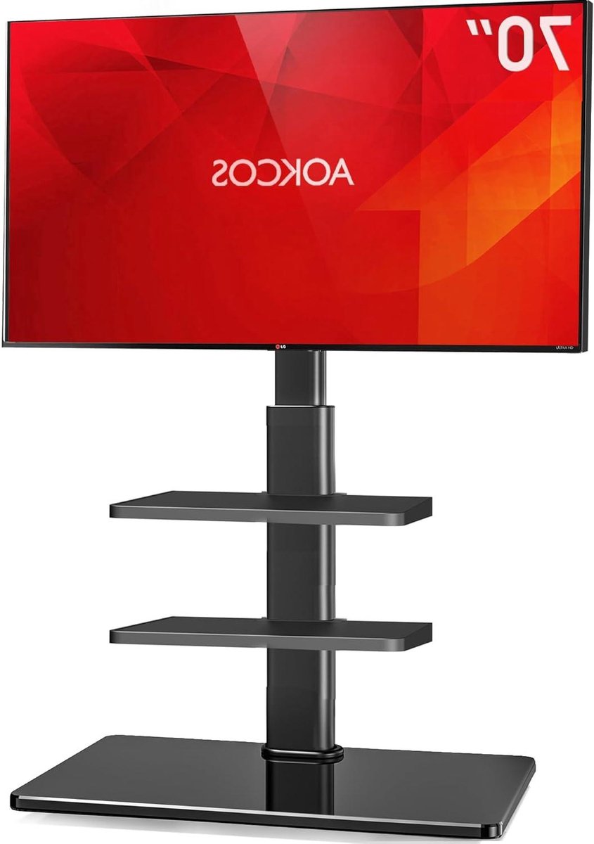 TV standaard - Vloerstandaard - TV ophangen - Inclusief 3 planken - Tot 70 inch - Zwart