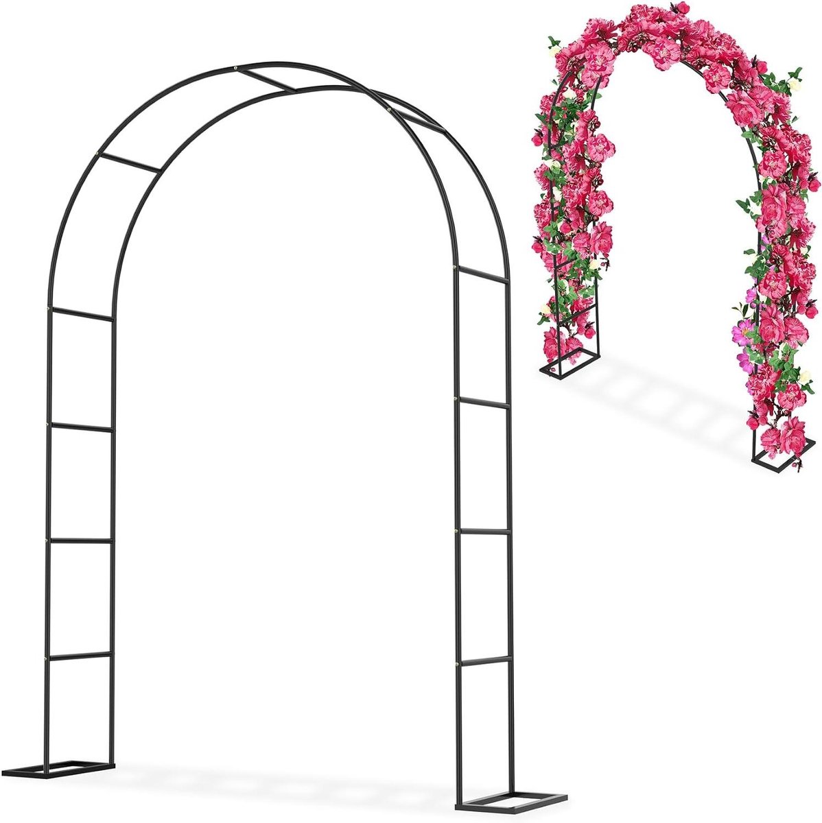 Rozenboog Metaal - Tuin Poort - Planten Ondersteunen - Stabiele Bodemplaten - 192 x 38 x 240 cm - Zwart