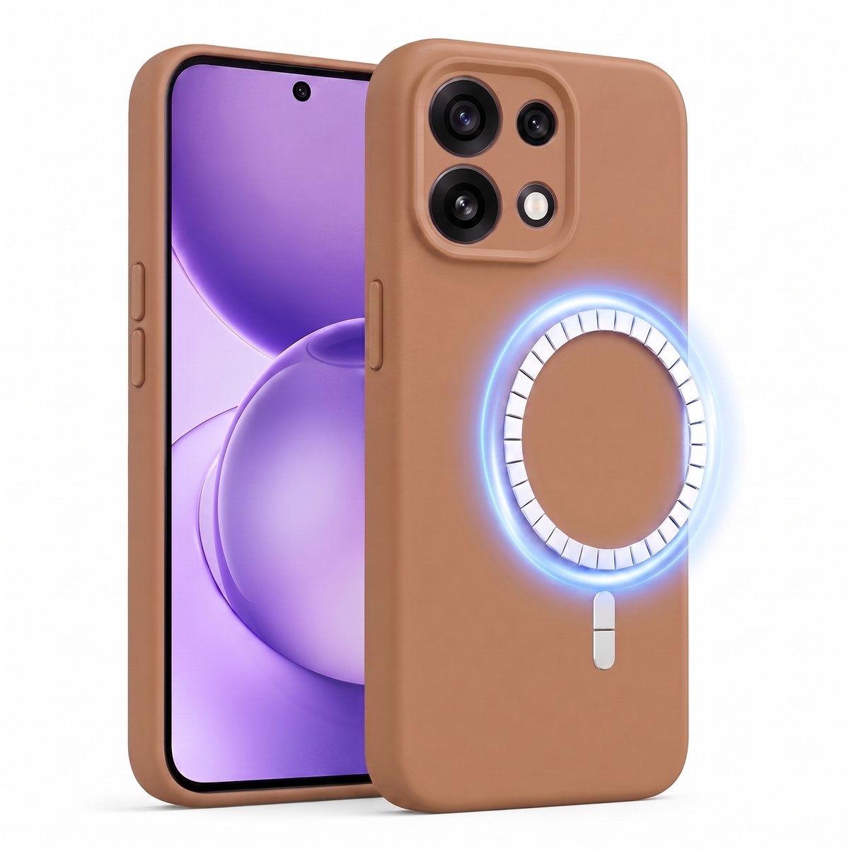 Hoesje geschikt voor Oppo Reno 16 Pro - Hoesje geschikt voor Magsafe - Draadloos opladen - Gehard Glas - Bruin