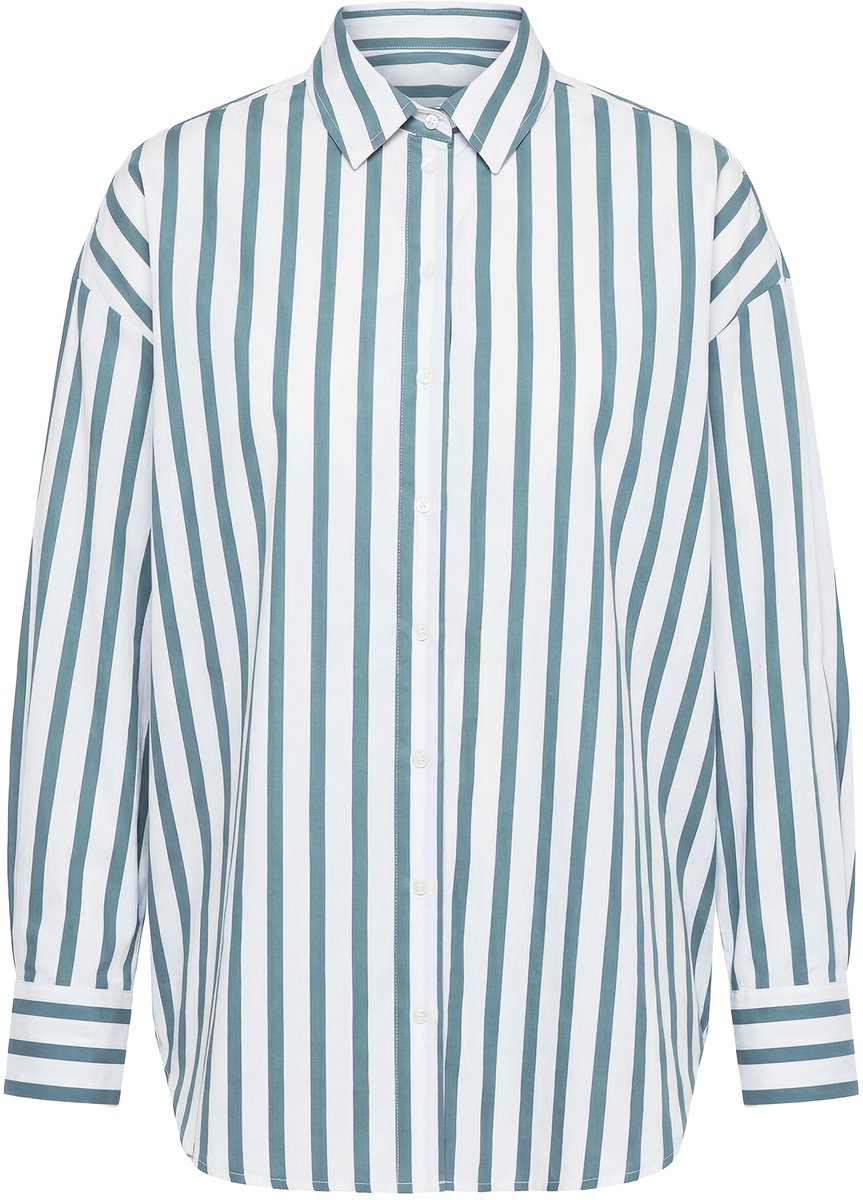 Studio Untold - Dames - Overhemdblouse oversized model strepen - Matgroen - Maat 58+
