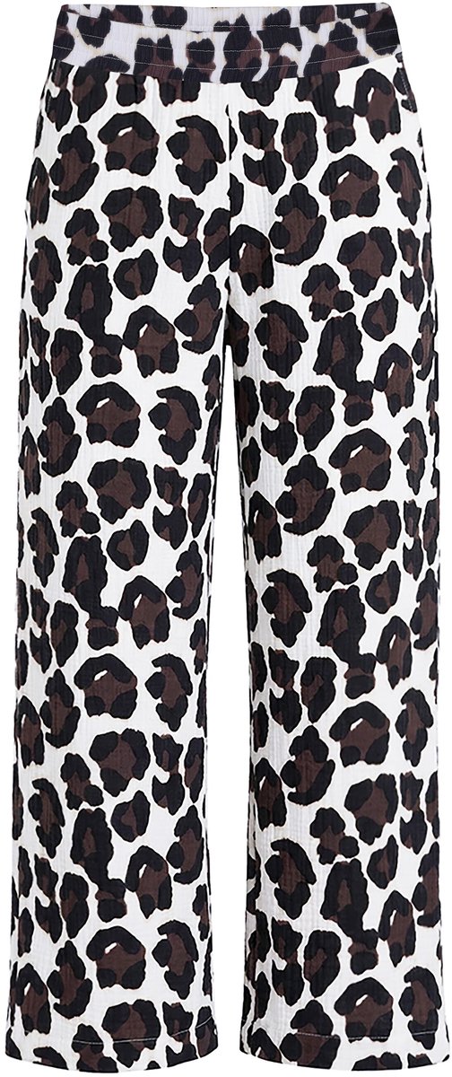 Studio Untold - Dames - Broek wijde pijpen mousseline luipaard - Roomwit - Maat 52