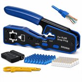Sounix Netwerk Tester Set - Kabeltester voor CAT.5/CAT.6 - Krimptang - Stripper- UTP, FTP, STP RJ45, RJ11 Testers - Blauw