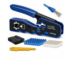 Sounix Netwerk Tester Set - Kabeltester voor CAT.5/CAT.6 - Krimptang - Stripper- UTP, FTP, STP RJ45, RJ11 Testers - Blauw