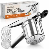 Montzys® Pureestamper met 3 Schijven - RVS Aardappelpers - Aardappelpuree Pureepers - Puree Pers voor in de Keuken