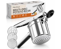 Montzys® Pureestamper met 3 Schijven - RVS Aardappelpers - Aardappelpuree Pureepers - Puree Pers voor in de Keuken