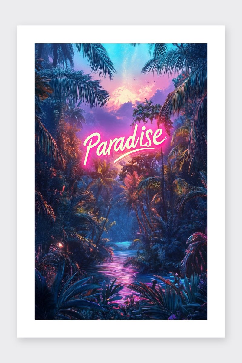 Paradise Poster - Tekst - Tropisch - Paradijs - Motivatie - Natuur - Reizen - posters - formaat 30x40cm - Wanddecoratie - BXS5353KMD - Met kader - passe-partouts stijl