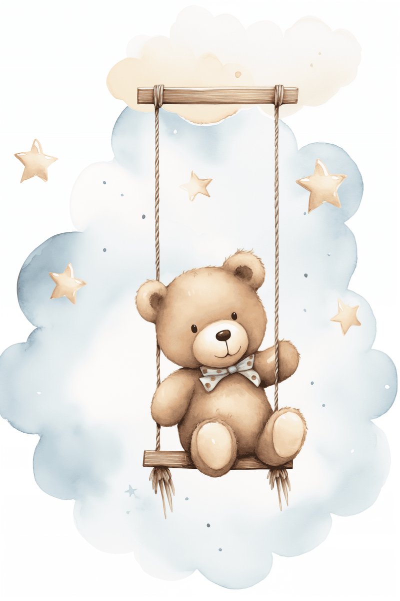Lief Beertje - Teddybeer - Beertje Met Schommel - Kinderkamer - Babykamer - voor Kinderen - Beren - posters - formaat 70x100cm - Wanddecoratie - L1871YR