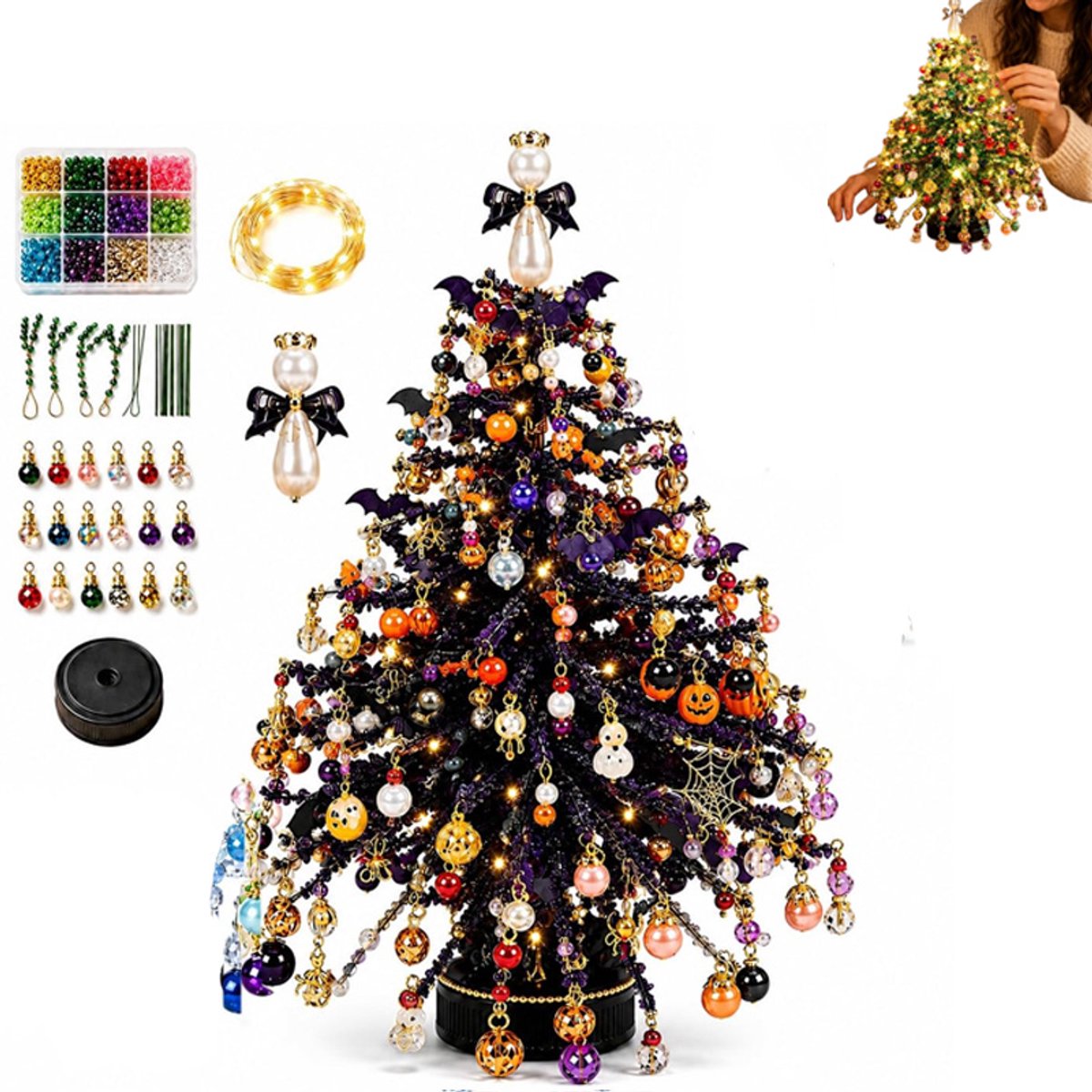 Kralenset- kralenset meisjes- kralen set volwassenen-Kerstmis Kralen Set-DIY Kerstboomset van kralen-3D Kralen Knutselset -Kerstdecoratie- Kleurrijke Kralen-Kerstversieringen - Kerstboompakket van kralen -Vakantieproject -Kerstmis-Zwart