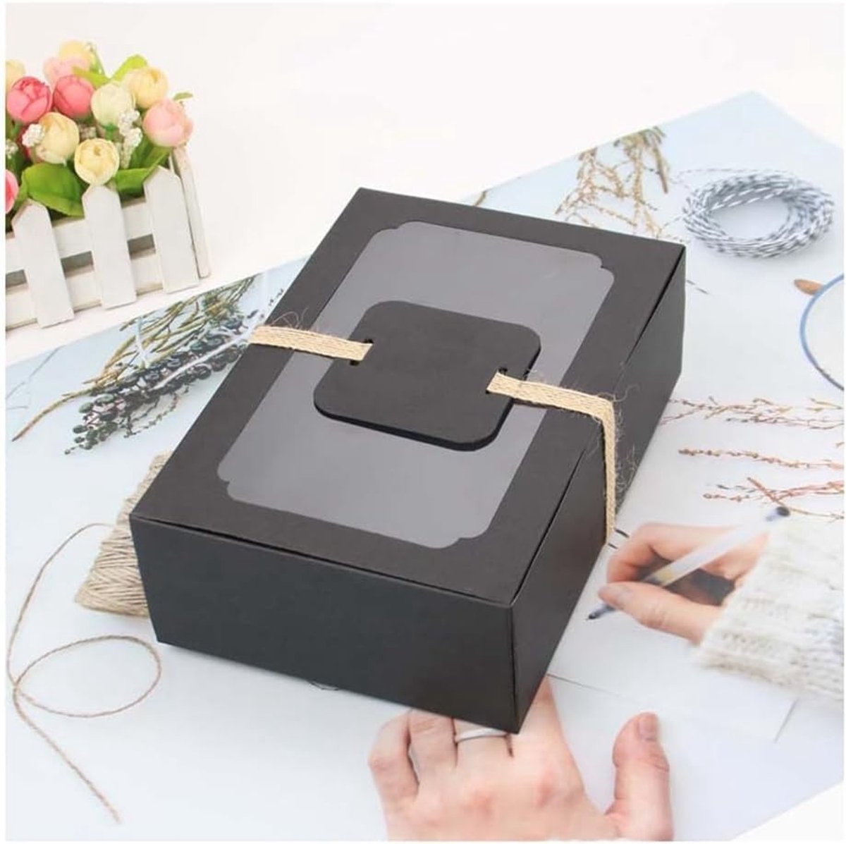 Grote Kraft Papieren Dozen voor Cupcakes en Muffins met Venster - 12 Stuks, Perfect voor Taarten en Cadeaus, 22 x 22 cm
