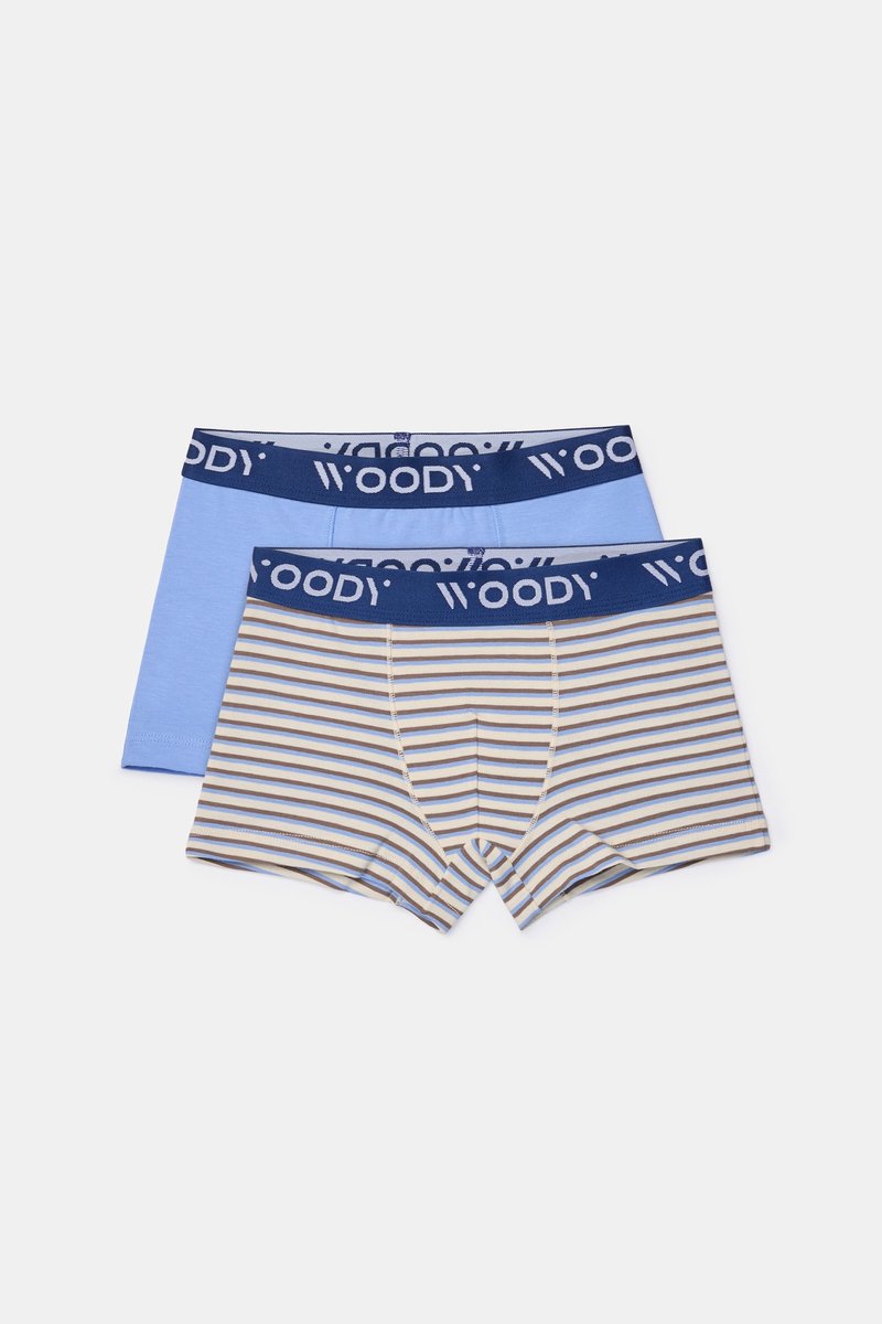 Woody - Duopack Jongens Boxershorts - Blauw + Streep - 3 jaar