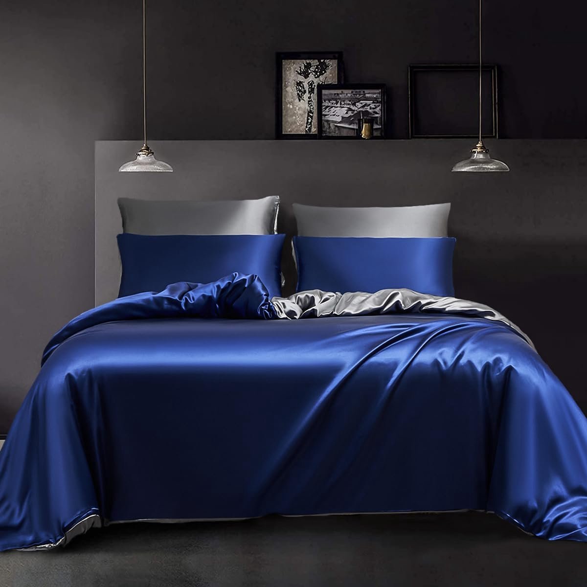 Dekbedovertrekset 200x200 cm - 3-delig Satijn - Met Ritssluiting - Blauw