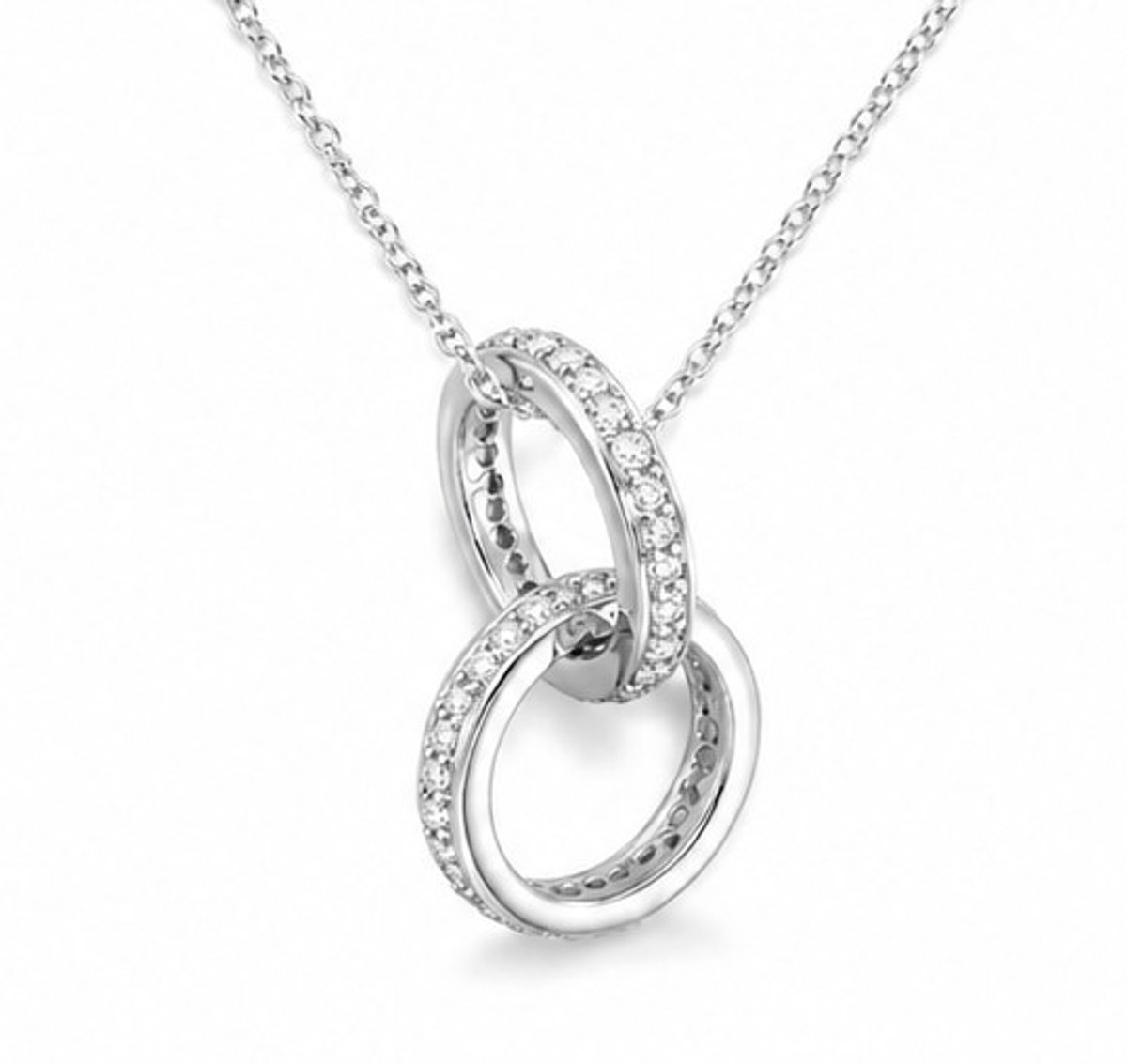 925 Sterling Zilveren Ketting met Dubbele Ring Hanger en Zirkonia – Dames Collier 40 + 4 cm – Verstelbare Zilveren Halsketting