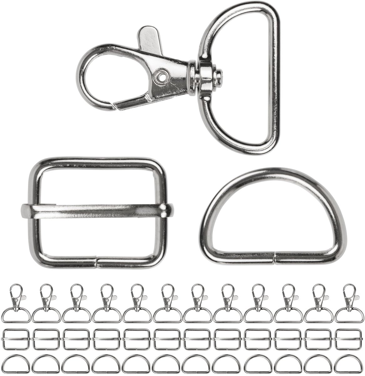 Draagriem reparatieset, 36 stuks, tot 25 mm bandbreedte, met 25 mm laddergesp en D-ring, karabijnhaak sleutelhanger - ShopVlot