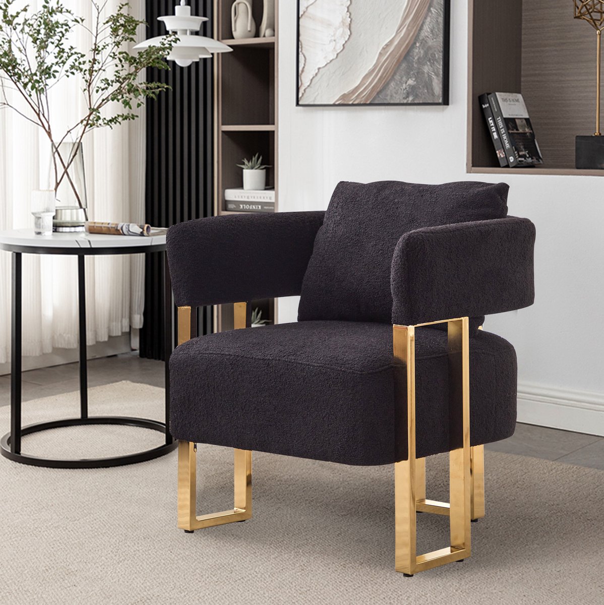 MIVRAY Fauteuil 66 x 62 x 68 cm - Modern Eenzits Design Met Armleuningen En Lendenkussen - Woonkamer Balkon Slaapkamer - Velvet Zwart