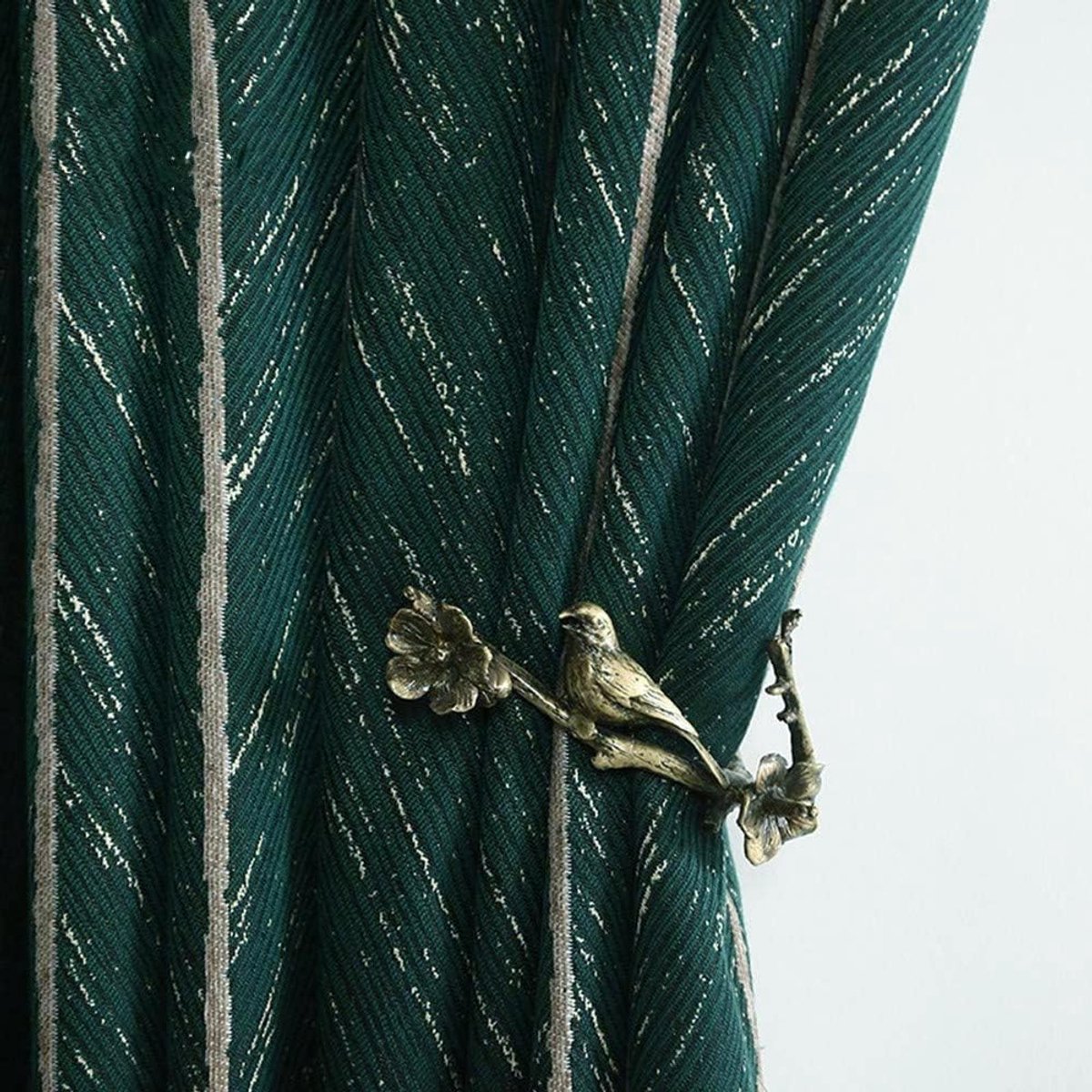 1 Pair American Luxury Retro Fish Bone Drapes Room Darkening Green and Gold Curtains for Living Room Bedroom - ShopVlot