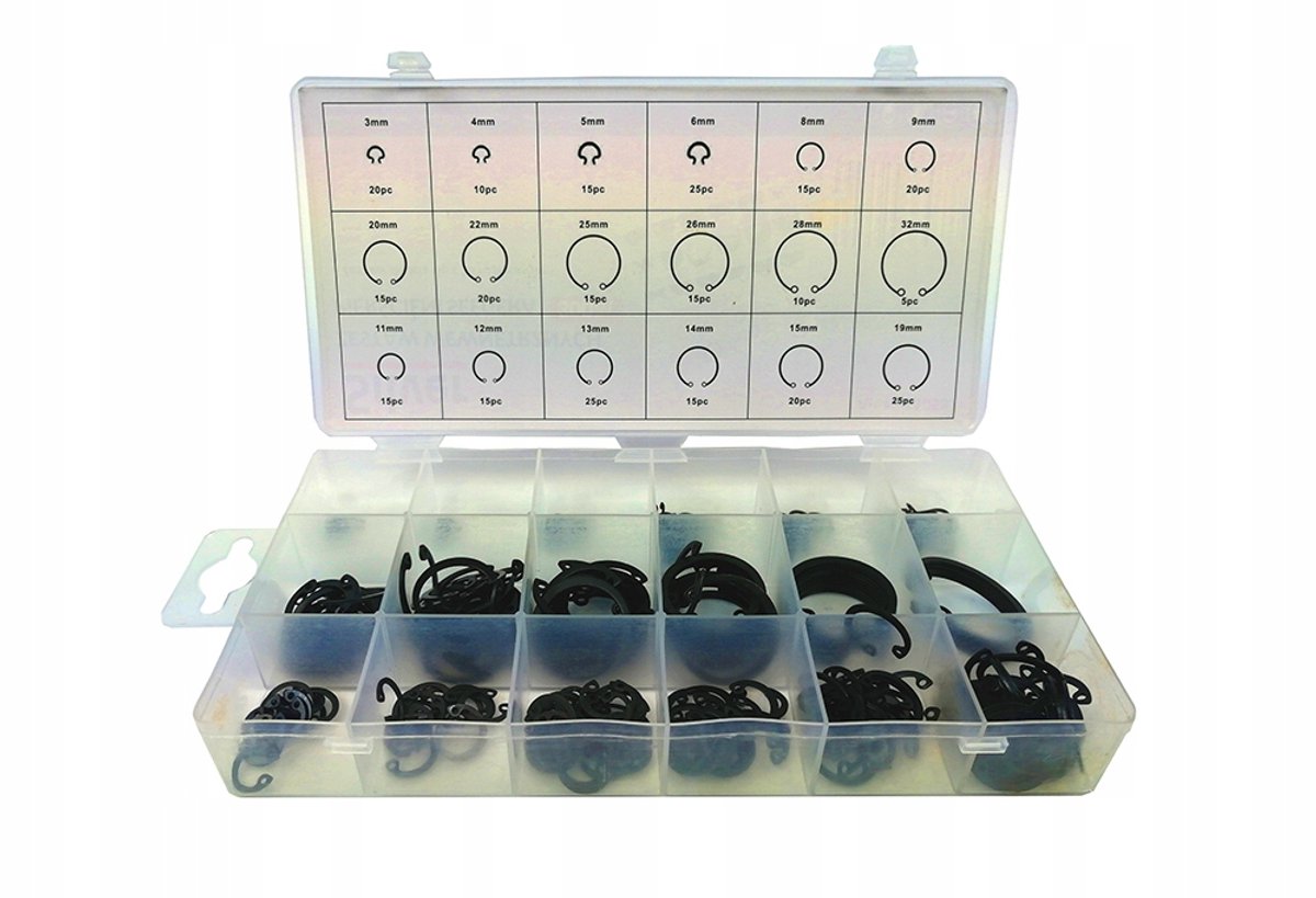 Set van 300 Interne Seeger Ringen E-Clip in Sorteerbak