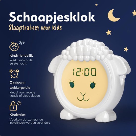 Slaaptrainer met Nachtlampje - Educatieve Wekker - Kinderen Leren Slapen - Verstelbare Helderheid - Klein Compact Formaat - Wit — afbeelding 3