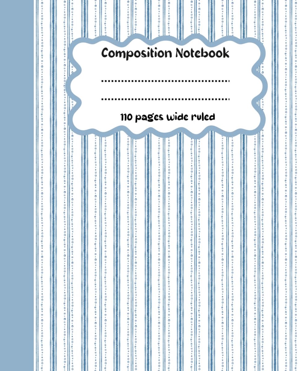 blue and white striped composition notebook wide ruled: Aesthetic Coastal Blue Striped Journal for School, College - ShopVlot