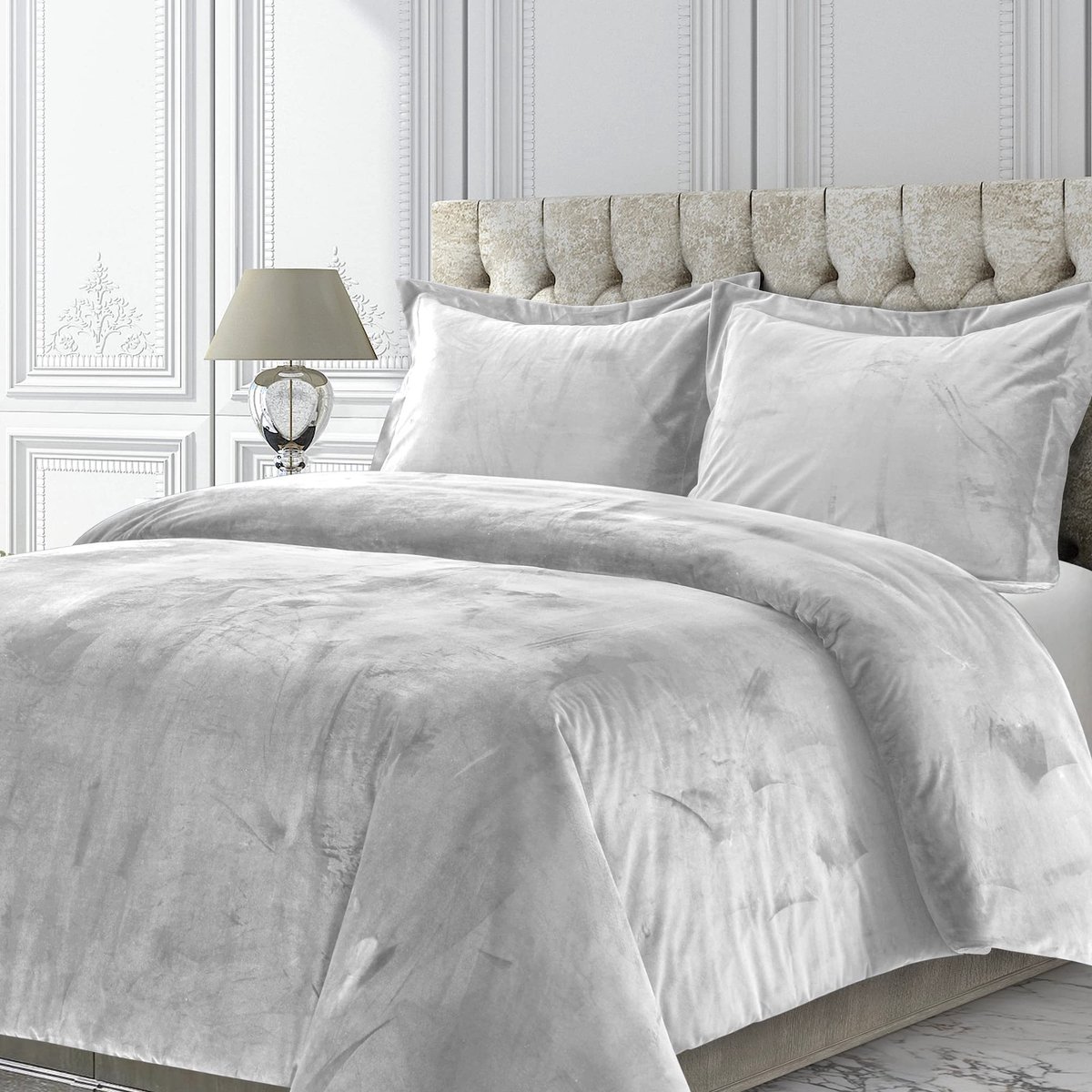Tribeca Living VENICEDUVET Venice Fluwelen dekbedovertrekset, extra groot, effen, 3-delig: 1 king-size dekbedovertrek - ShopVlot