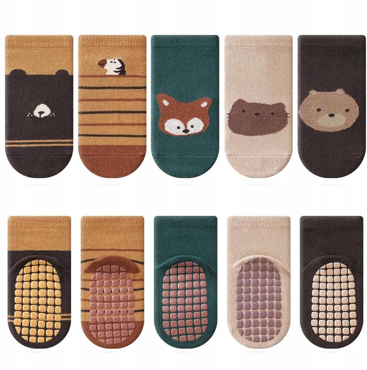 Babysokken Antislip 1-3 Jaar Katoen met Dierlijke Motieven (5 Paar)