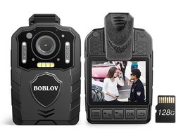 BOBLOV KJ25 1080P 128 GB lichaamscamera, Body Cam, 3000 mAh met 10–13 uur opnametijd, lichaamscamera met nachtzicht - ShopVlot