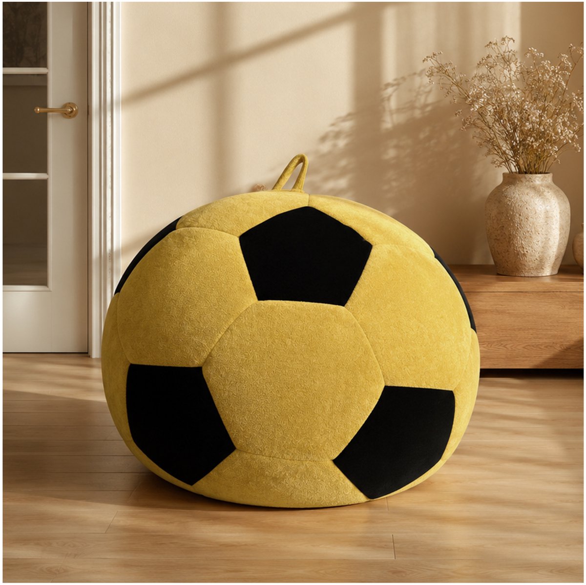 MIVRAY Zitzak 100 x 100 x 80 cm - Voetbalvormige Lazy Sofa Met Flanellen Bekleding En Traagschuimvulling - Voor Binnen - Geel Zwart