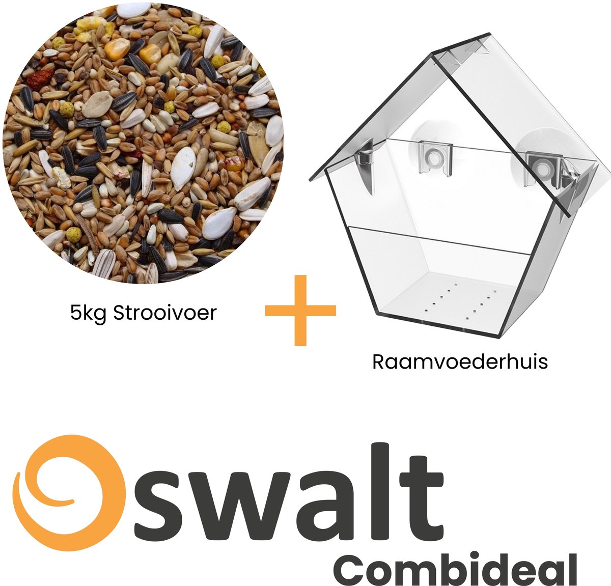 Oswalt - Combideal - 5kg Strooivoer & Raamvoederhuis - Buitenvogelvoer