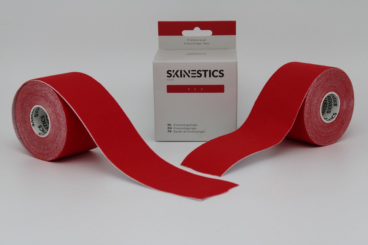 Duo pack Skinestics Sport tape – Fysio tape – Kleur Rood – nu 20% langer, 600 cm lang bij 5 cm breed, 170% rekbaar gelijk aan menselijke huid, standaard voorzien van extra sterke lijm, katoen, voor het hele lichaam, spier ondersteuning
