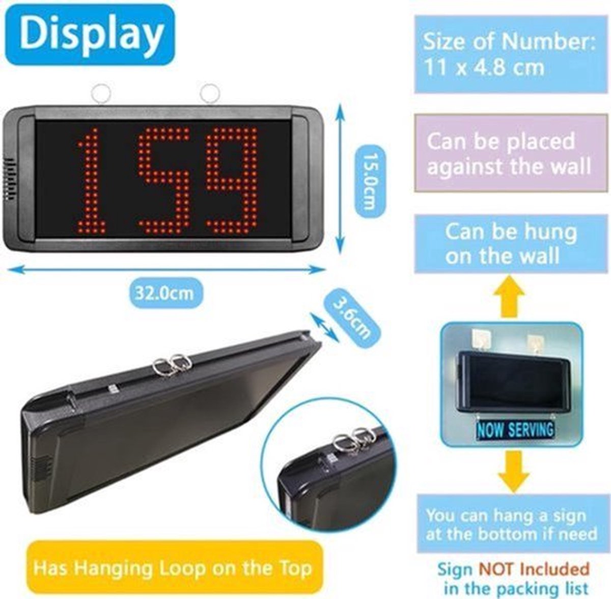 Draadloos Oproepsysteem – Wachtrij Systeem – Neem Nummer Systeem – Restaurant Pager – Queue Management – Groot Helder Display – Draadloos Met Ticket Dispenser