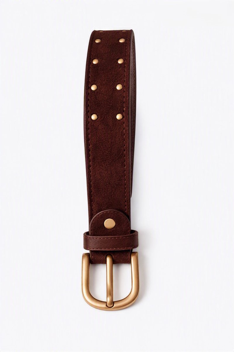 SH-Leer met Suèdine-Dames -Riem-met studs-goudengesp- 85-90-95-100cm-Bruin