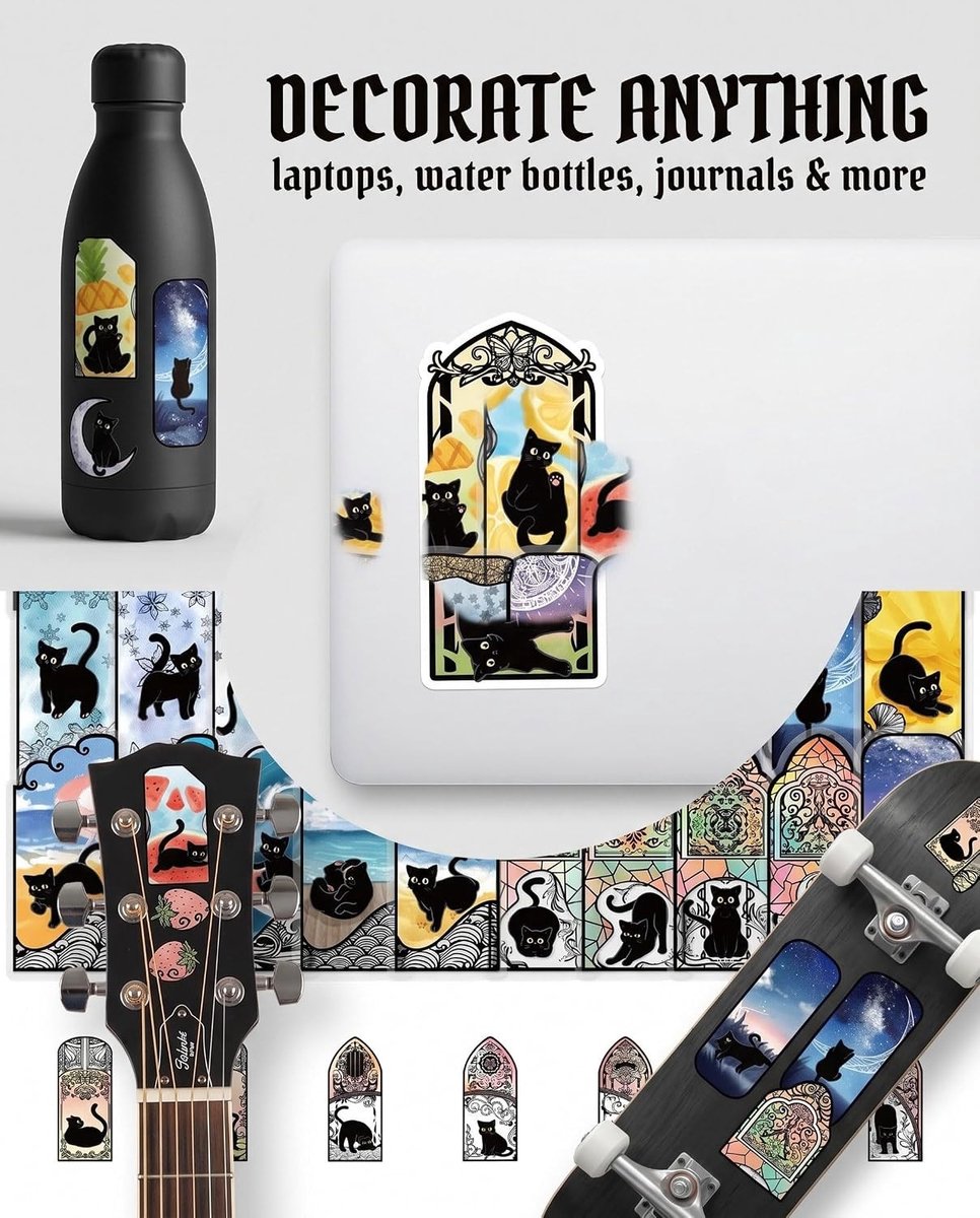 50 Stuks Donkere Gothische Kat Stickers, Waterdichte Graffiti Stickers voor Laptop, Fiets en Skateboard